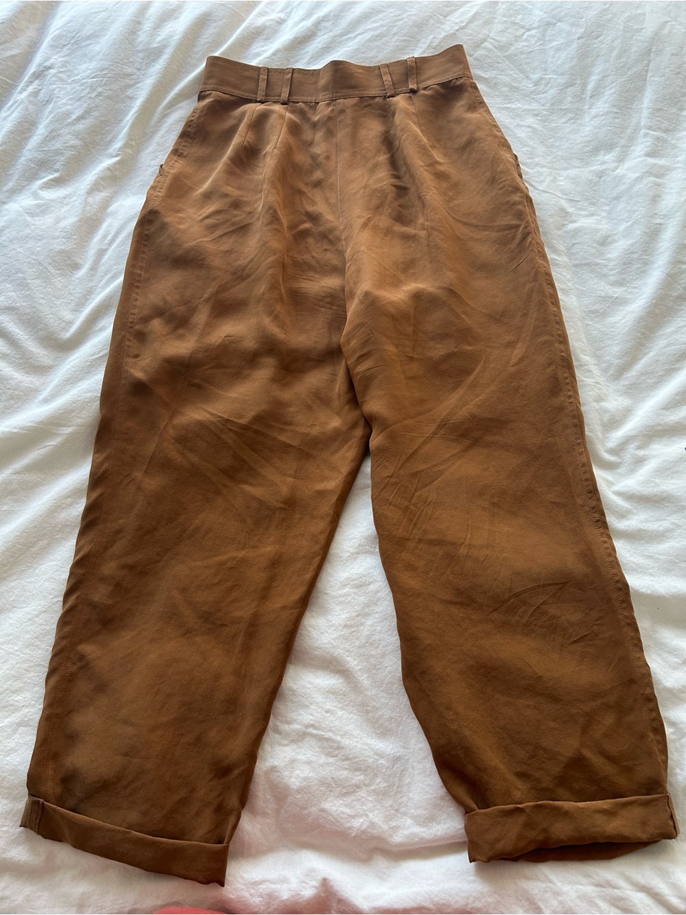 High-Waist silk Tapered Trousers — Brown